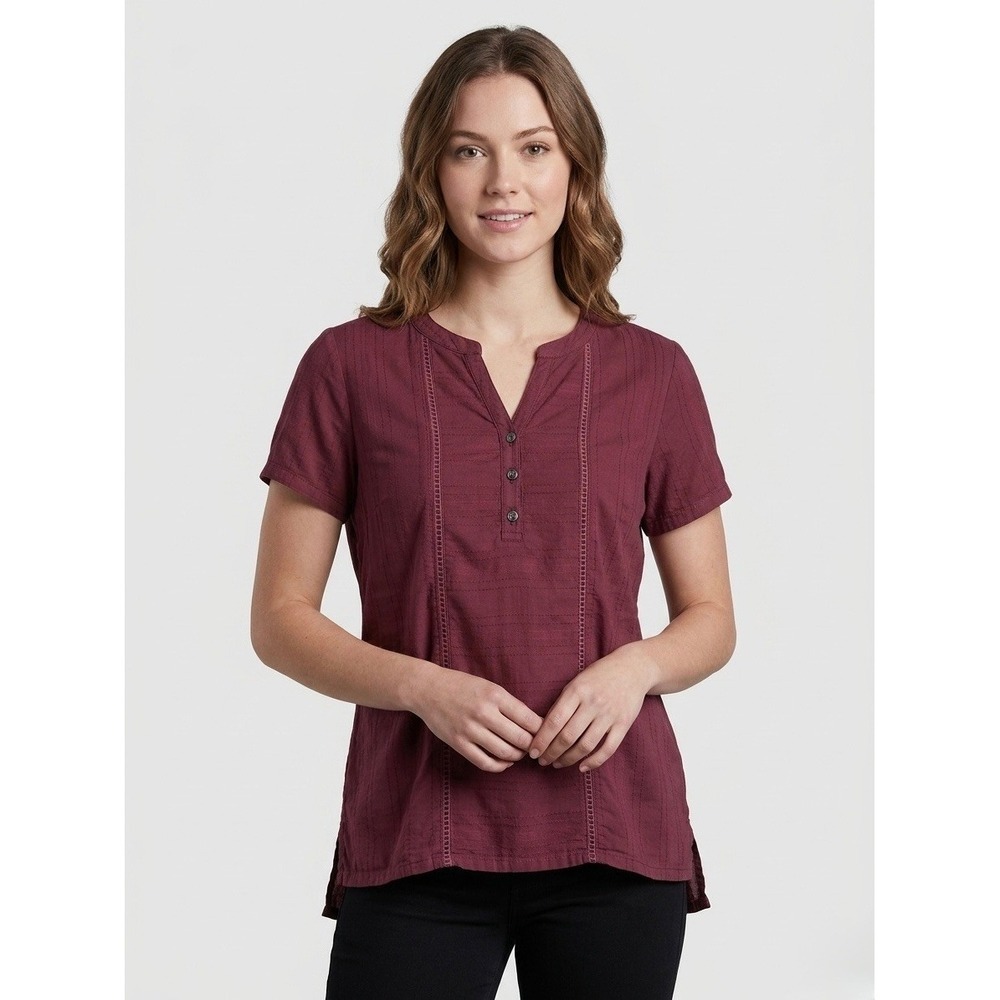 KUHL Quinn Pinot Organic Cotton Lace Trim Henley Short Sleeve Top Size S